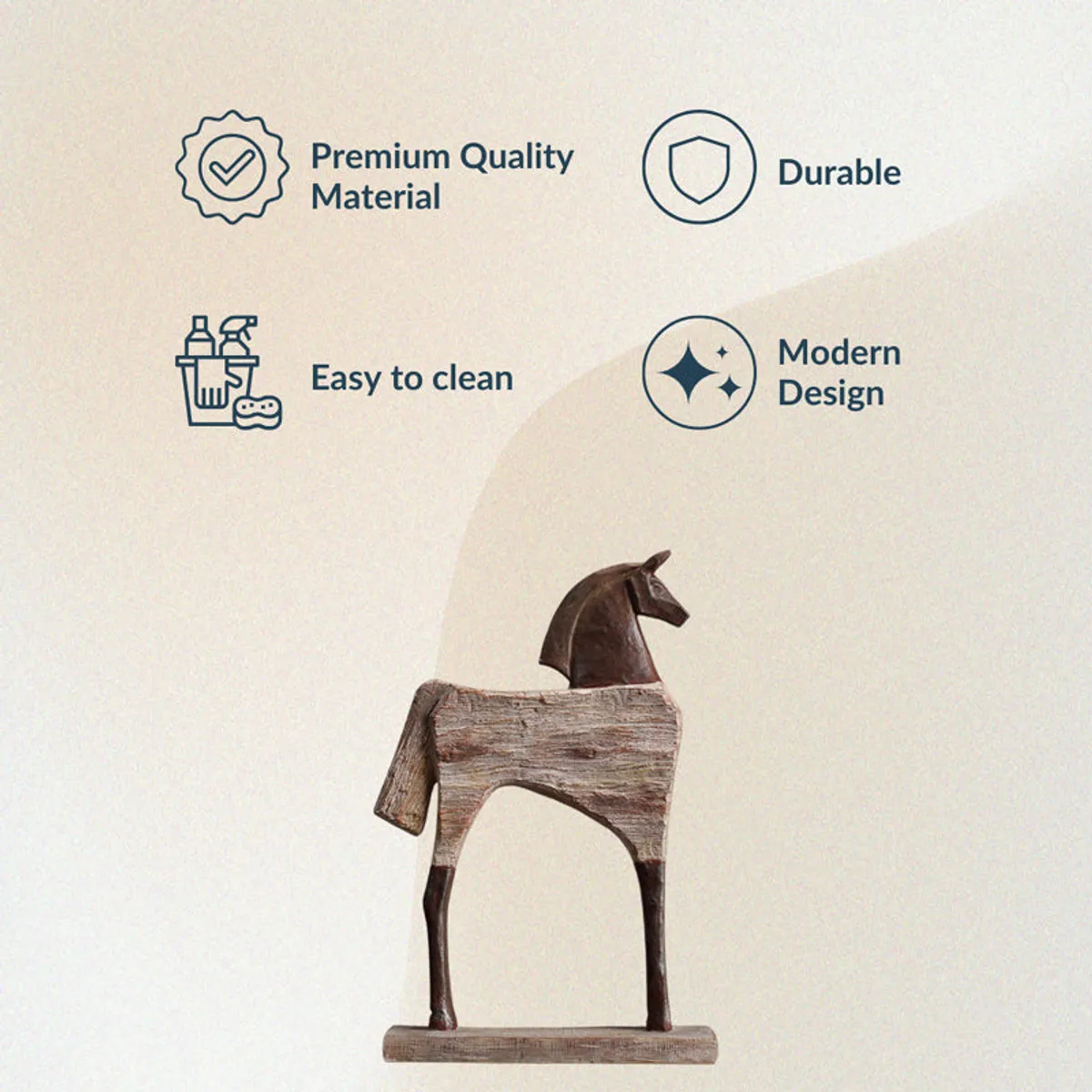 Brown abstract horse showpiece placed against a light neutral background