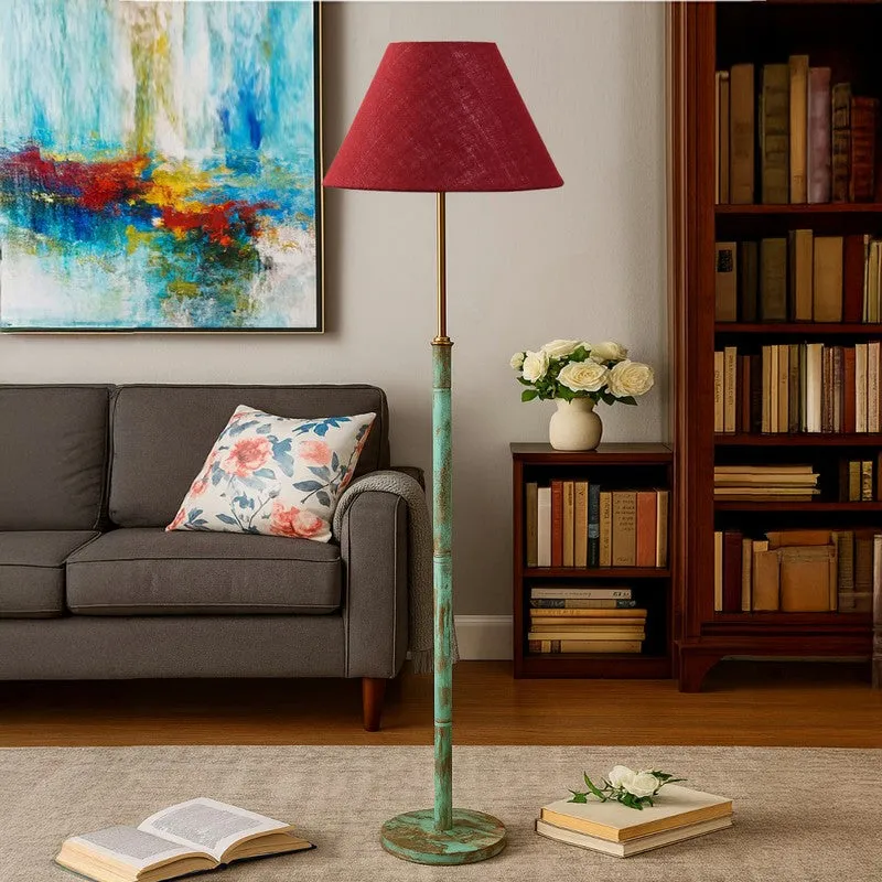 Chrome Arc Wooden Floor Lamp - Maroon media 4