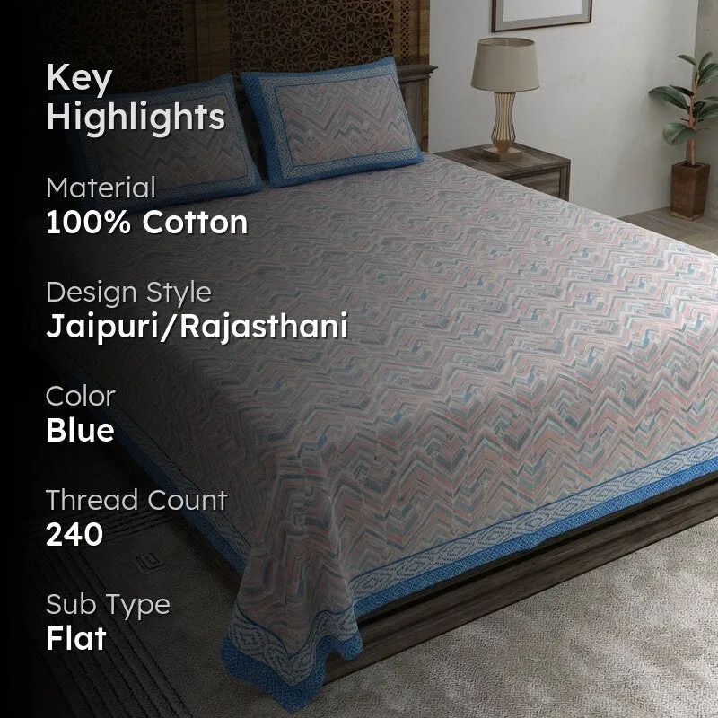 Softum Cotton Bedsheet (Blue) - 240 TC media 2