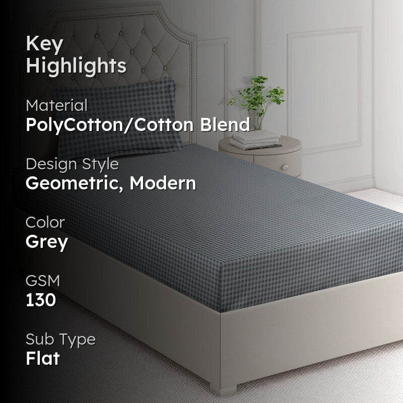 Plaid Nights Geometric Bedsheet - 130 GSM media 2
