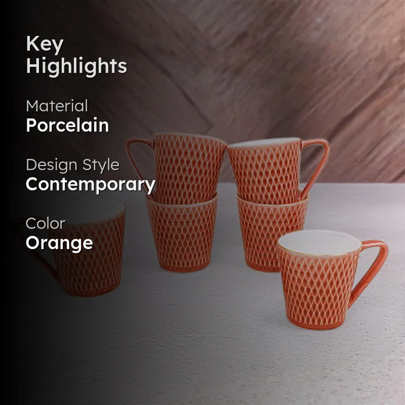 Bruna Porcelain Tea Cup (180 mL Each)/Orange)- Set of Six media 2