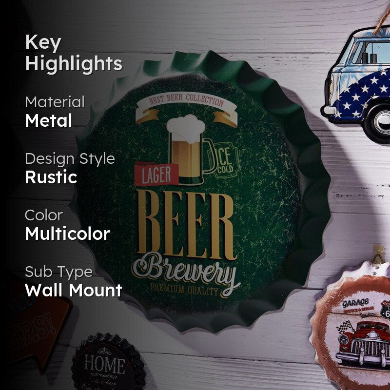 Beer Brewery Bottle Cap Metal Wall Accent media 2
