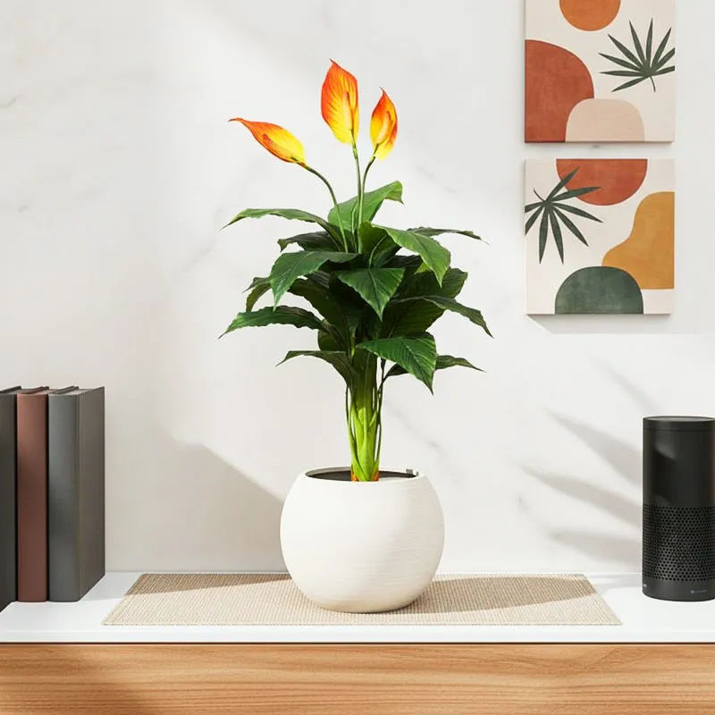 Evena Artificial Spathe Plant With Black Plastic Pot media 1