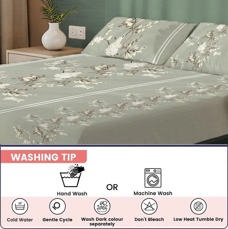 Smoky Bloom Floral Cotton Bedsheets (Grey & White) - 200 TC media 7