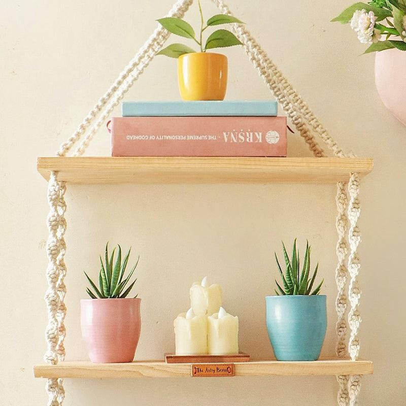 Wimara Boho Cotton Macrame Hanging Shelf media 4