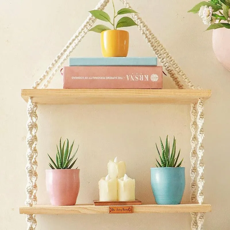 Wimara Boho Cotton Macrame Hanging Shelf media 4