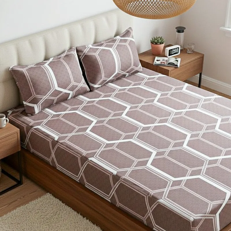 Hivescape Geometric Cotton Bedsheet (Brown) - 200 TC media 3