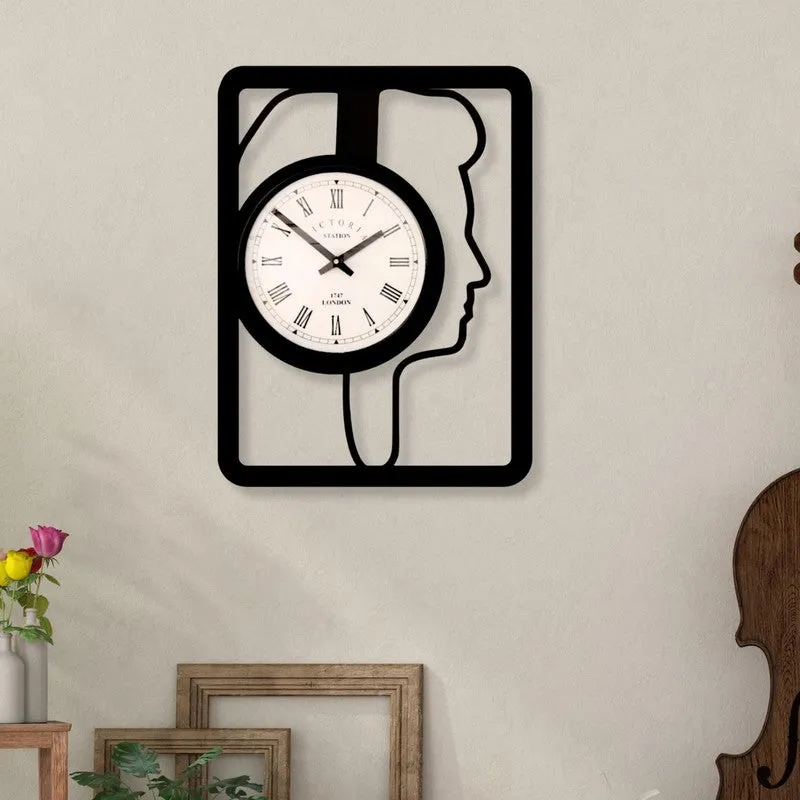 Facestra Steel Analog Wall Clock - Black media 1