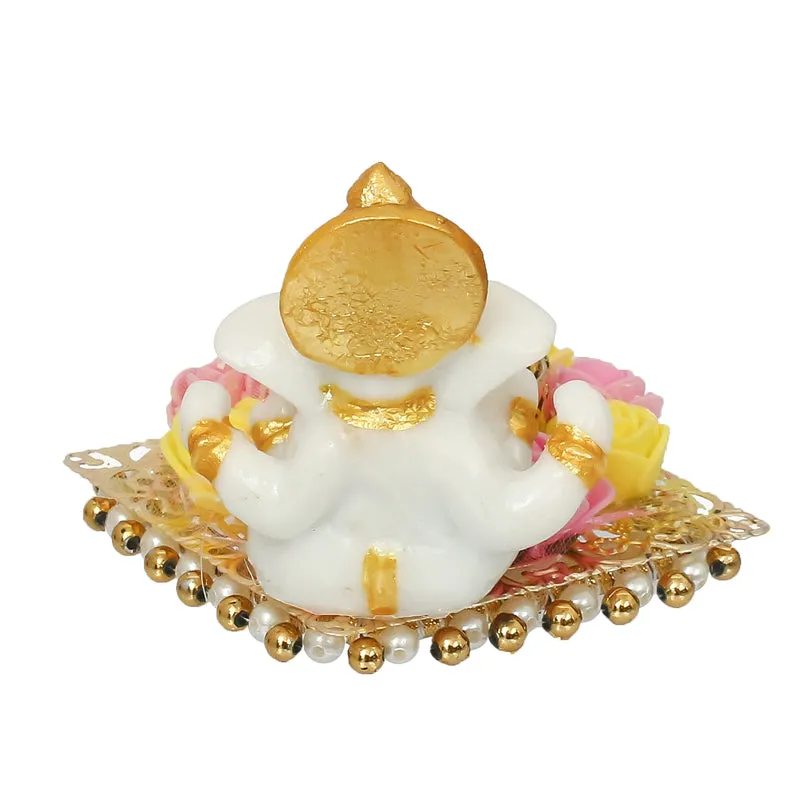 Ganesha Pooja Plate Idol - Pink & Yellow media 5
