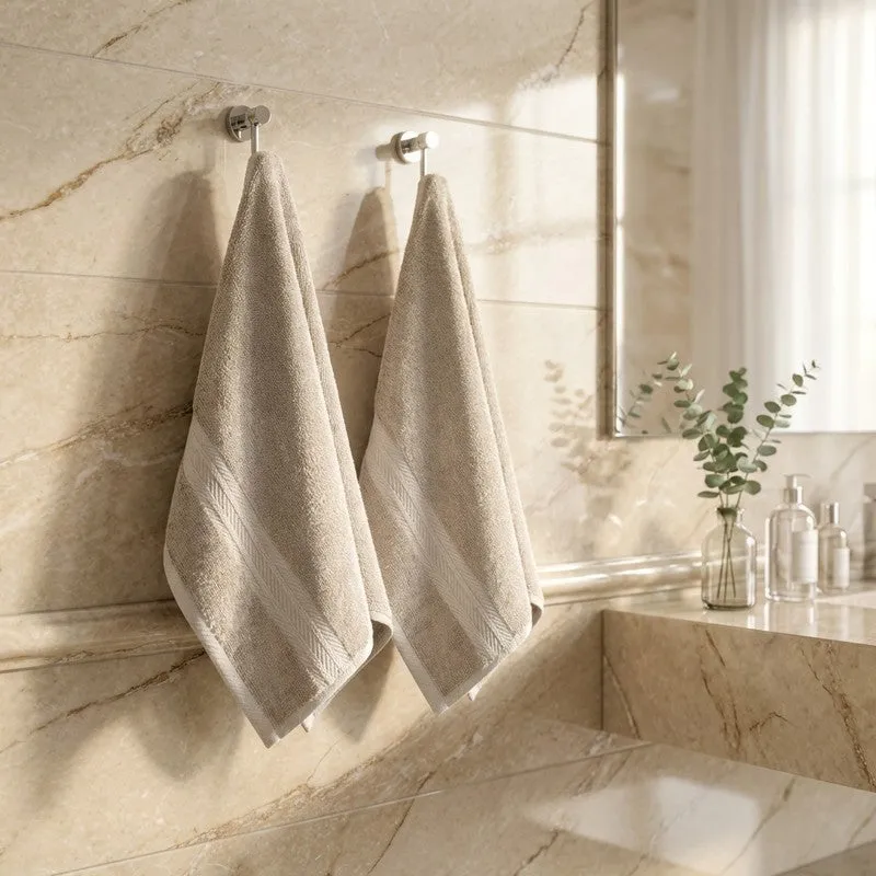 PlushAura Cotton Hand Towel (Beige) - Set Of Two media 1