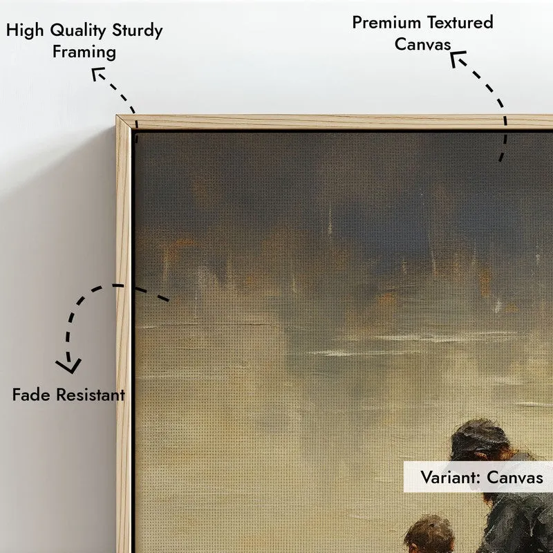 Close-up of the natural brown frame and textured canvas surface