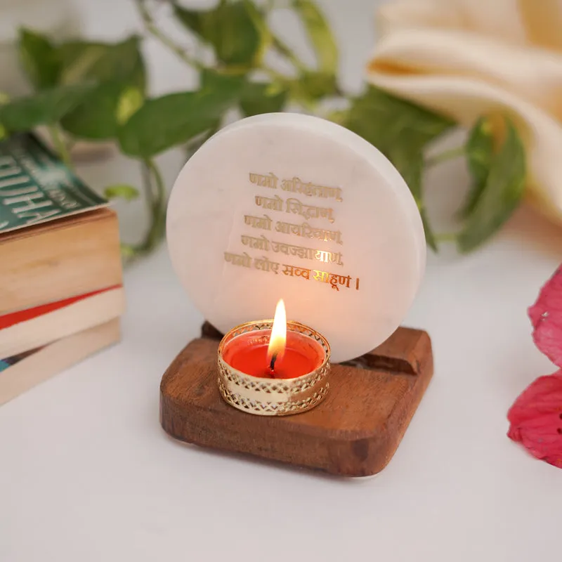 Namokar Mantra Marble Religious Accent With Tealight Candle Holder media 3