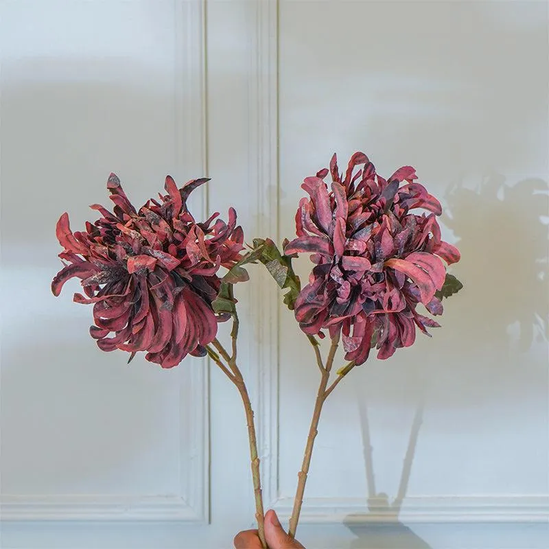 Faux Maroon Chrysanthemum Flower Stick (20 CM) - Set Of Two media 3