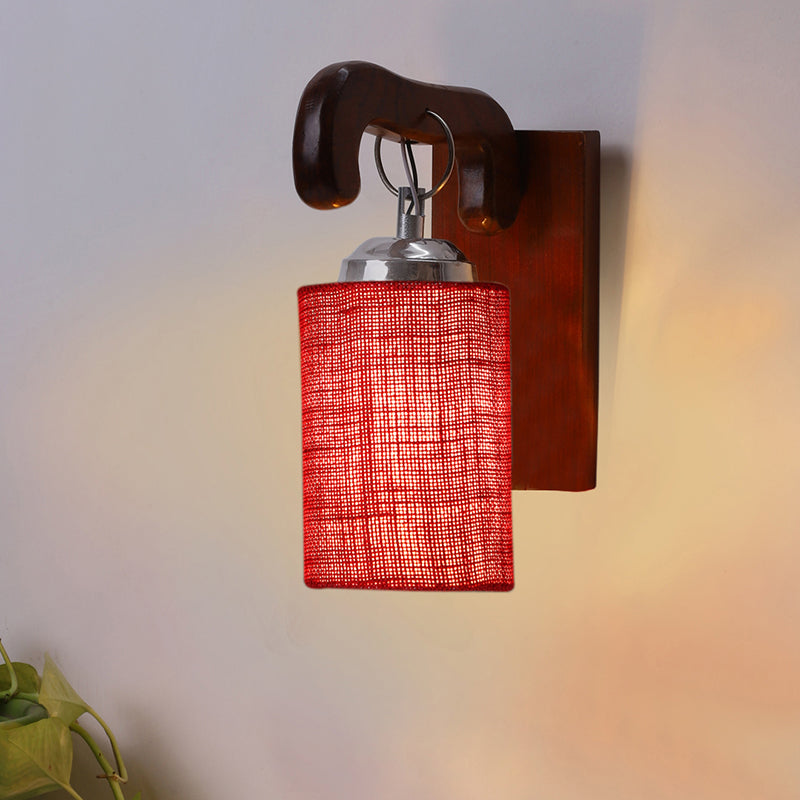 Klarion Jute & Wooden Wall Lamp - Maroon