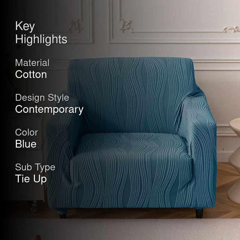 Velvet Night Solid Sofa Cover (Light Blue) - Single Seater media 2