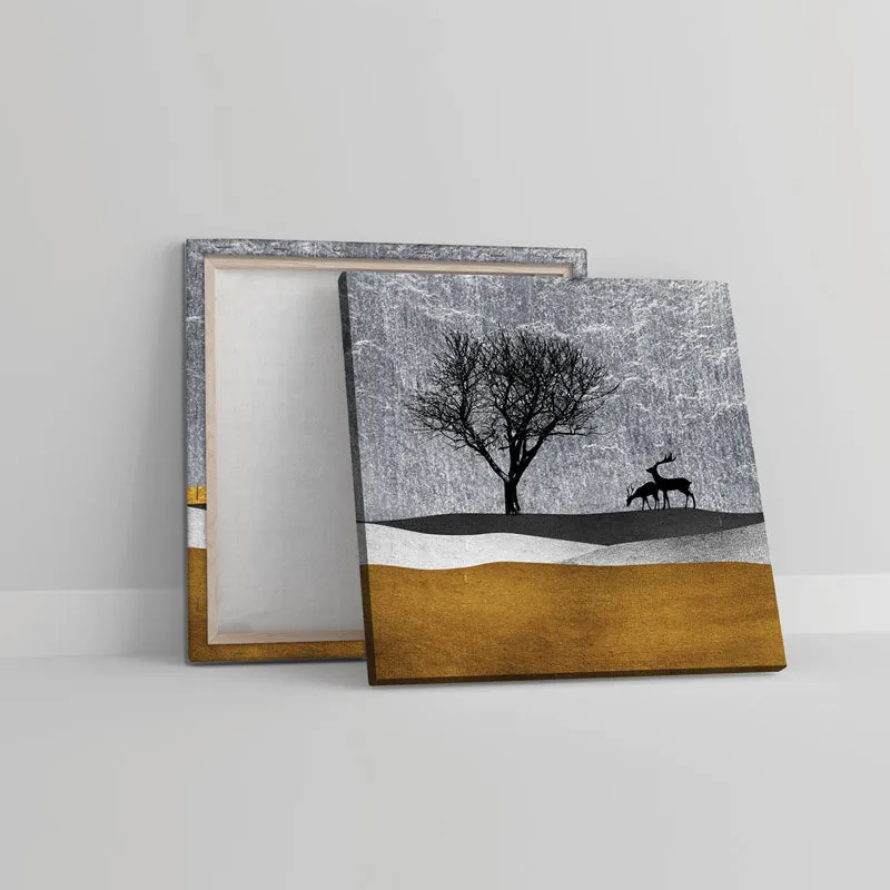 Stags in the Mist Canvas Wall Painting - Set Of Two media 4