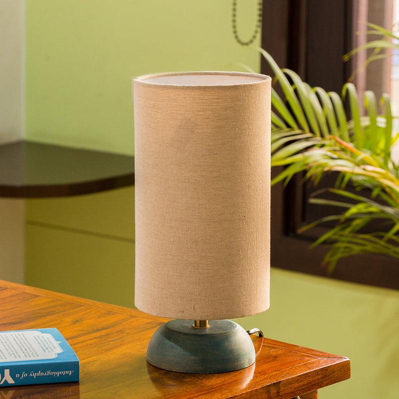 Shubhro Handcrafted Mango Wood Table Lamp - Brown,Green media 3