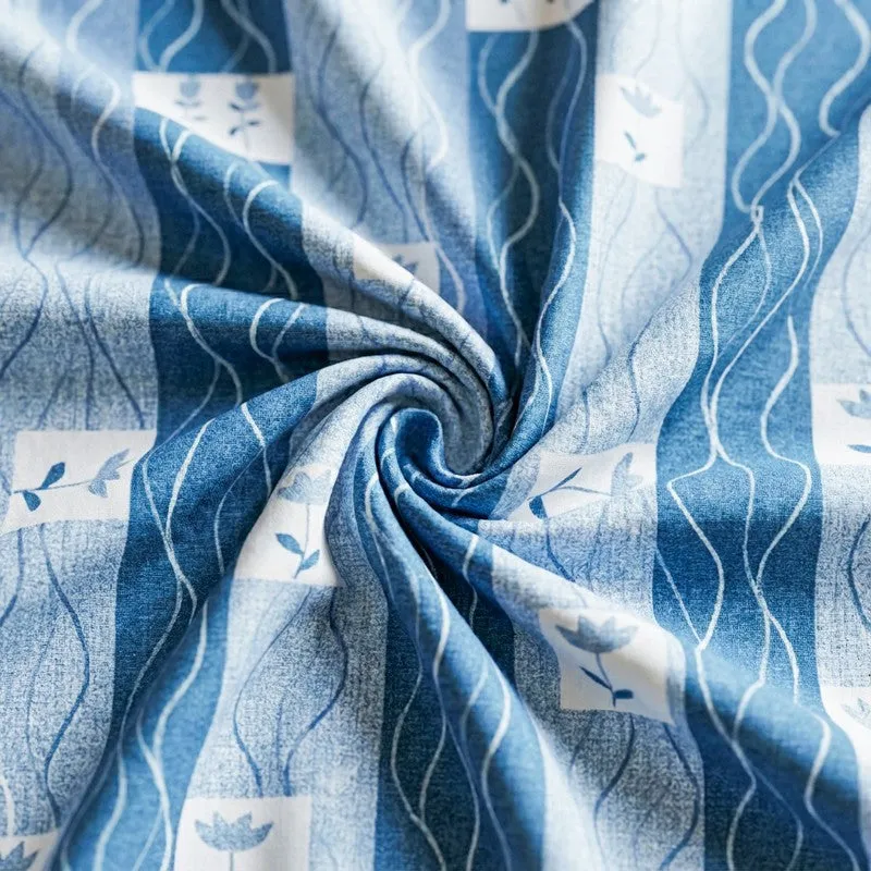 Shirava Wavy Cotton Bedsheet (Blue) - 144 TC media 5