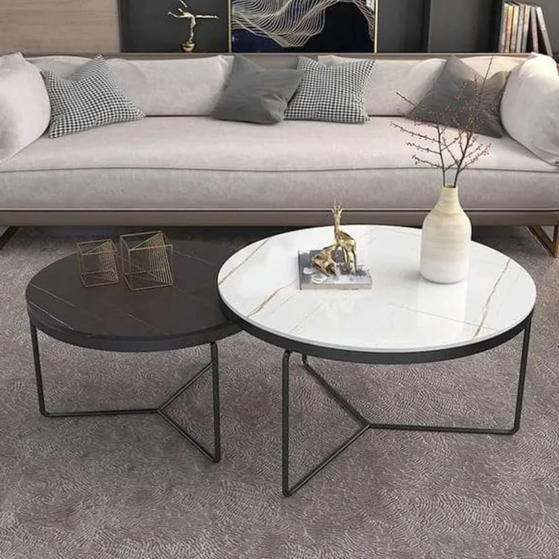 Quantum Noir Accent Table with Marble Top - Set Of Two media 1