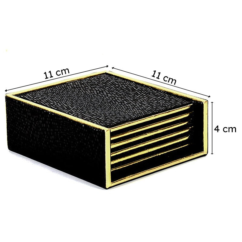 Tisquo Faux Leather Coaster (Black) - Seven Piece Set media 9