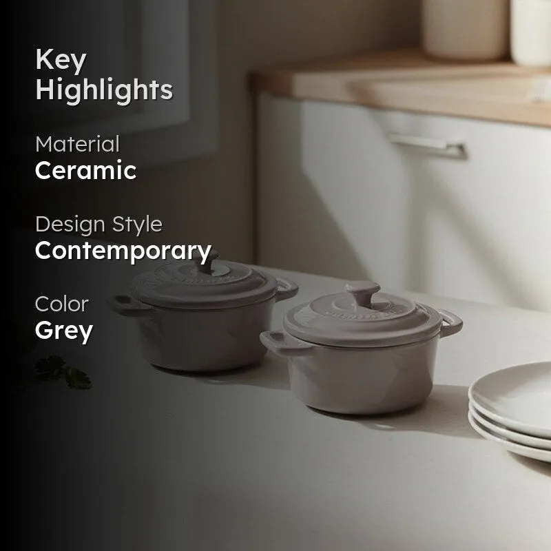 Cumin Co Ceramic Mini Cocottes (Grey/240 mL) - Set of Two media 2