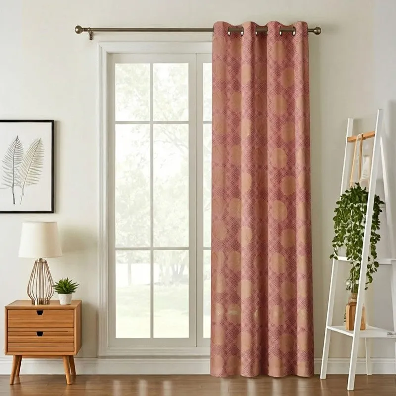 Glow Line Printed Velvet Curtain - Peach,Gold media 1
