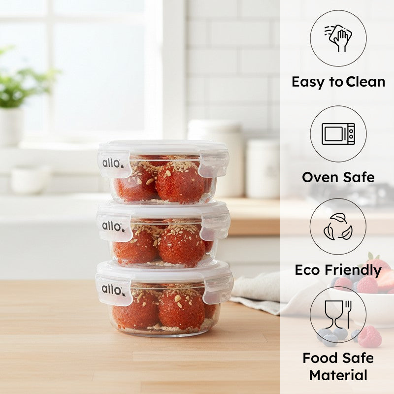 Tiflak Leak Proof Glass Lunch Box (400 mL Each) - Set Of Three