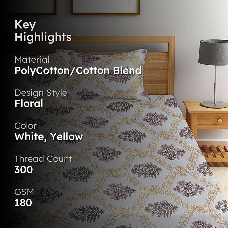 Cream Floral March Bedsheet - 180 GSM media 2