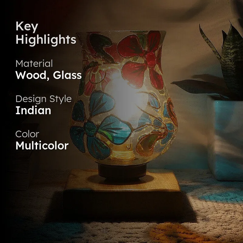 Embera Mosaic Glass Table Lamp With Wooden Base - Multicolor media 2
