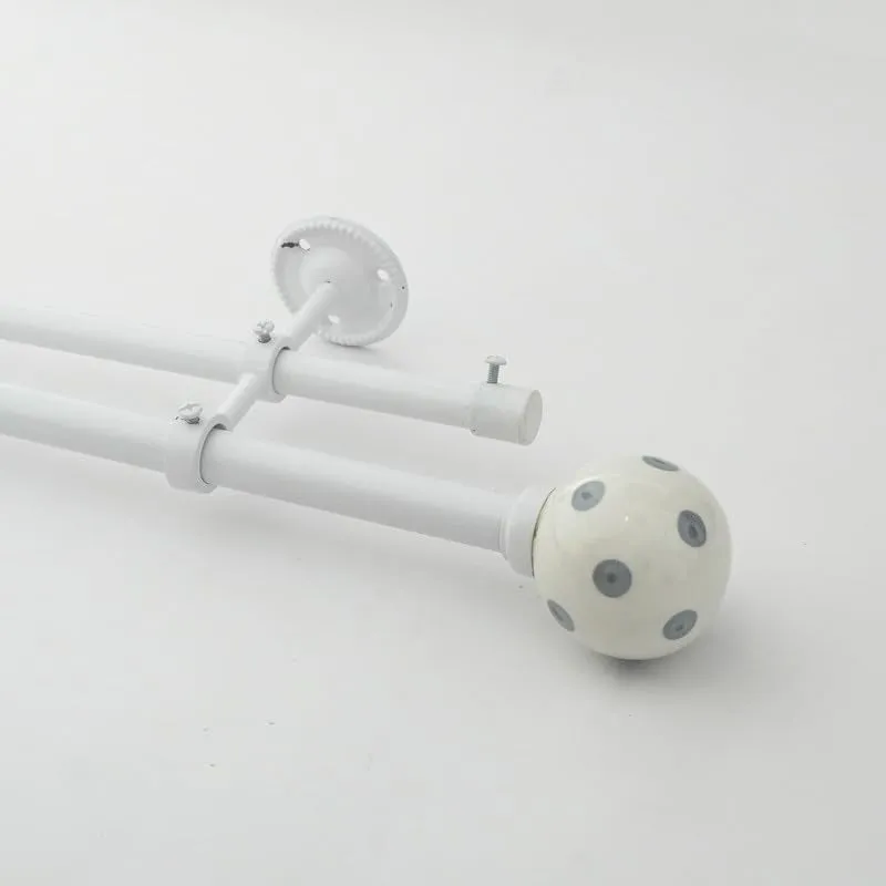 Polka Duo Extendable 1" Double Curtain Rods With Round Finial & Brackets media 4
