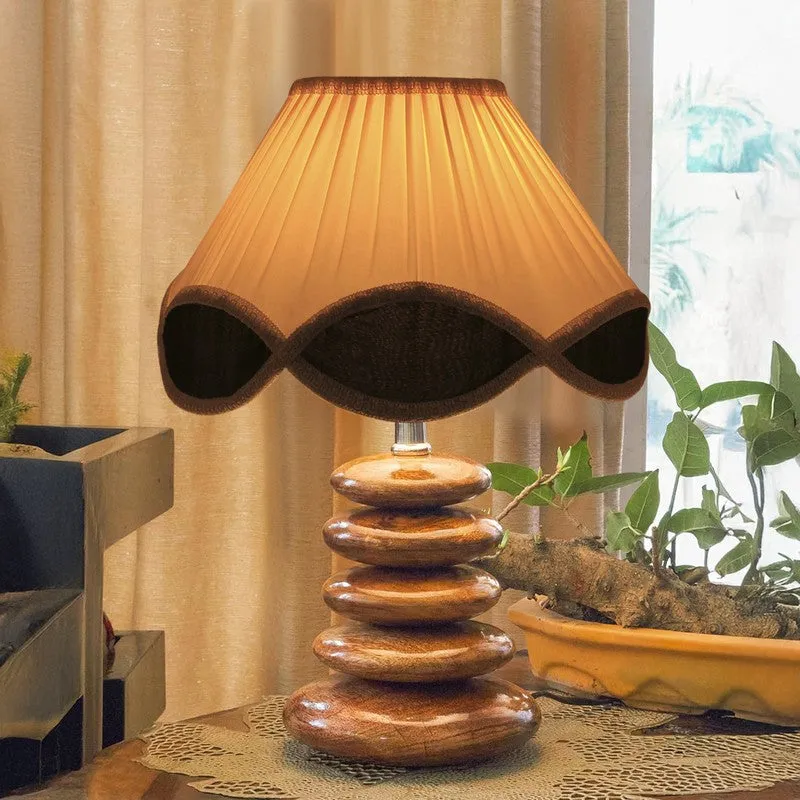 Glozen Cotton Table Lamp With Wooden Base - Ivory media 3