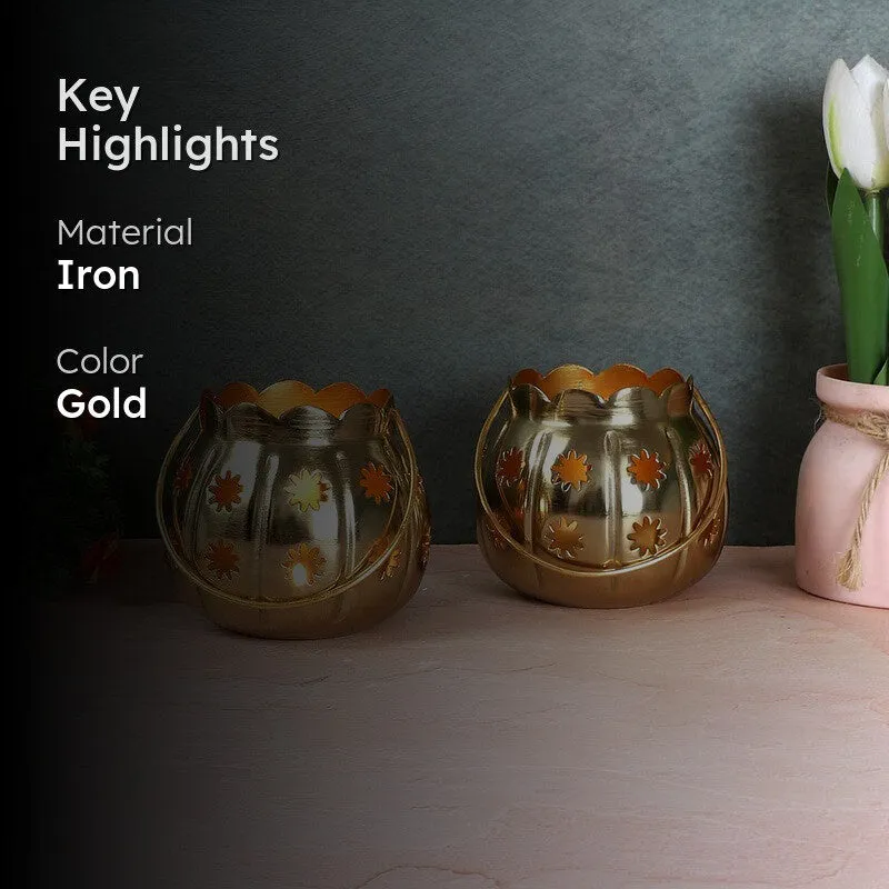 Himera Matki Tealight Candle Holder (Gold) - Set Of Two media 2