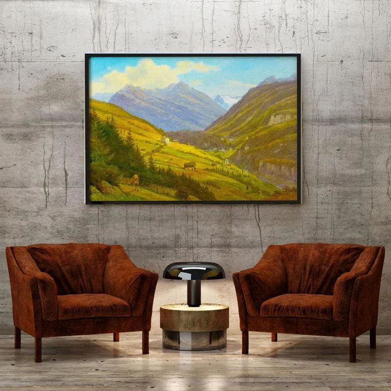 Mountain Valley Wall Painting - Black Frame media 4
