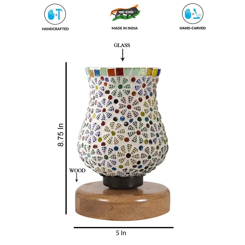 Raymira Mosaic Glass Table Lamp With Wooden Base - Multicolor media 8