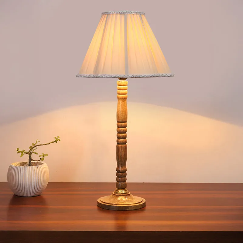Circle Light Table Lamp With Wooden Base - White,Brown media 1