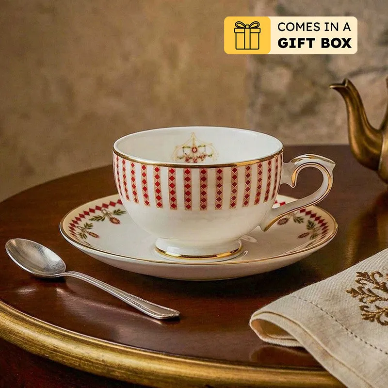 Gilded 24k Gold Brushed Porcelain Tea Cup & Saucer (280 mL) - Set of Six media 1