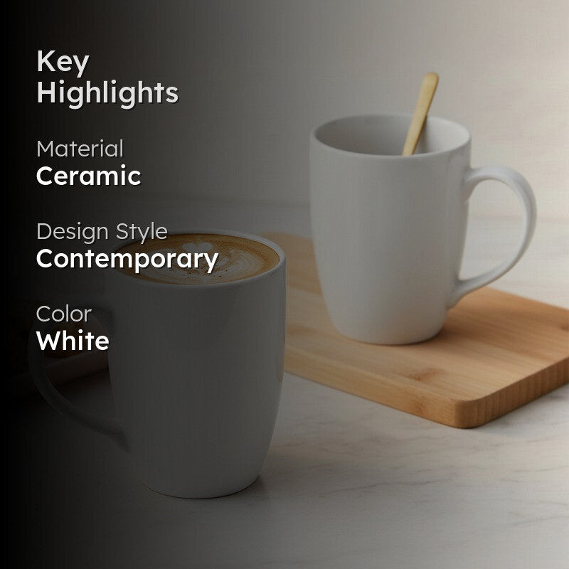 Kopi Ceramic Coffee Mug (White/350 mL Each) - Set Of Two media 2