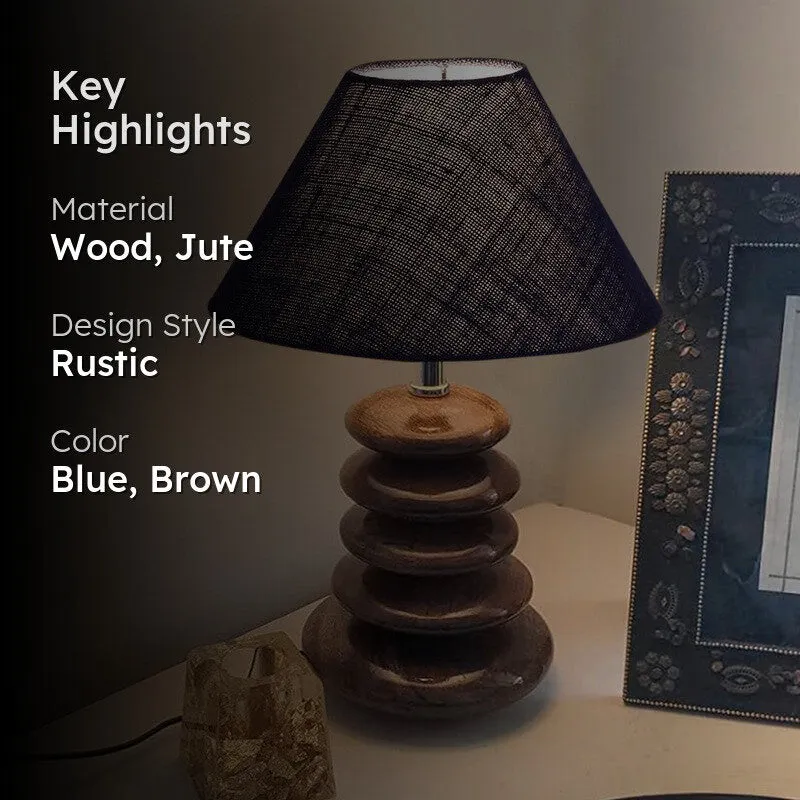 Gleven Jute Table Lamp With Wooden Base - Blue media 2