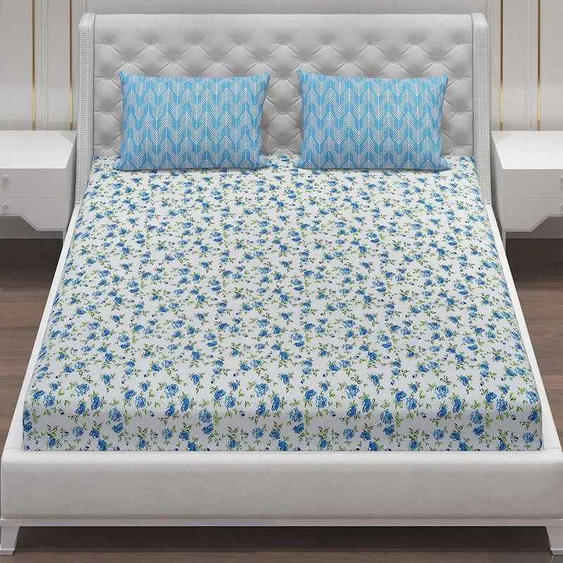 Monte Carlo Fleurish Cotton Bedsheet (White,Blue) - 104 TC media 4