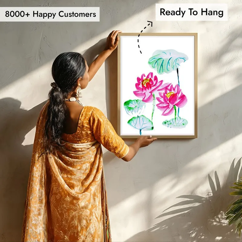 Lotus Scribbles Archival Paper Wall Art - Natural Brown Frame media 8
