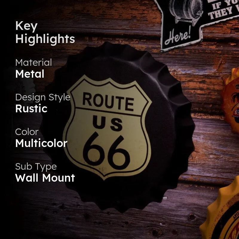 Route Us 66 Black Bottle Cap Metal Wall Accent media 2