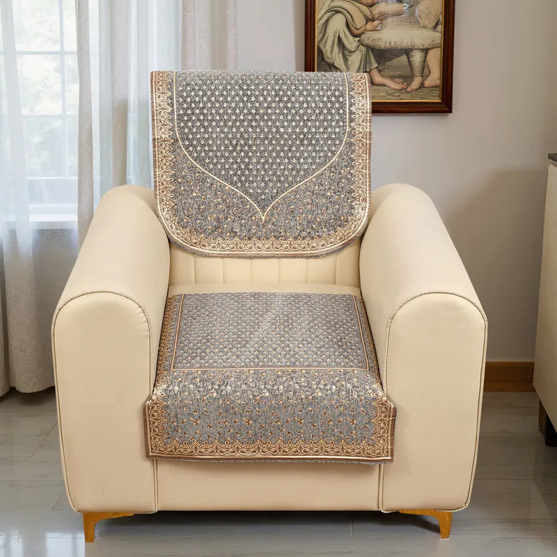 Petite Leaves Chenille Sofa Cover - Light Grey media 4