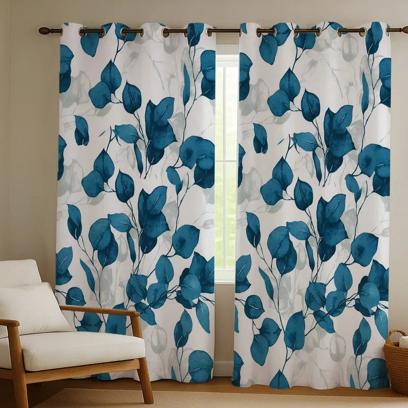 Garden Glow Cotton Curtains (blue,white) - Set Of Two media 1