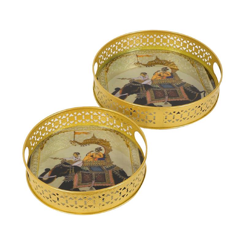 Regal Jaali Round Metal Serving Tray - Set Of Two media 4