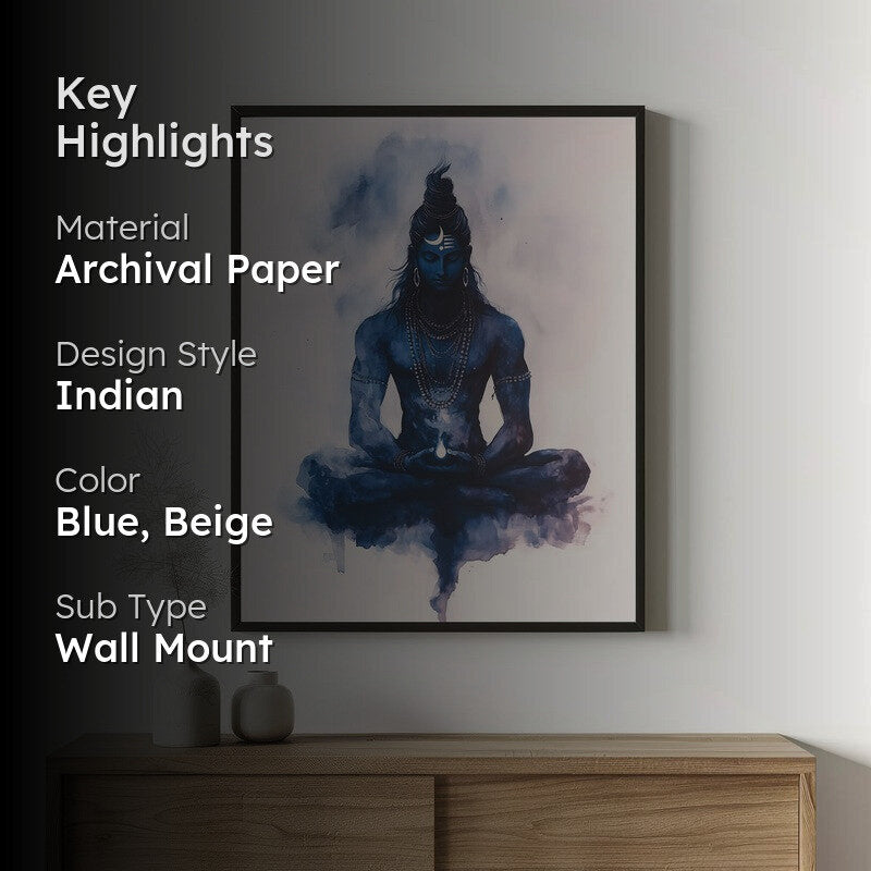 Divine Lord Shiva Archival Paper Wall Painting With Frame - Black media 2