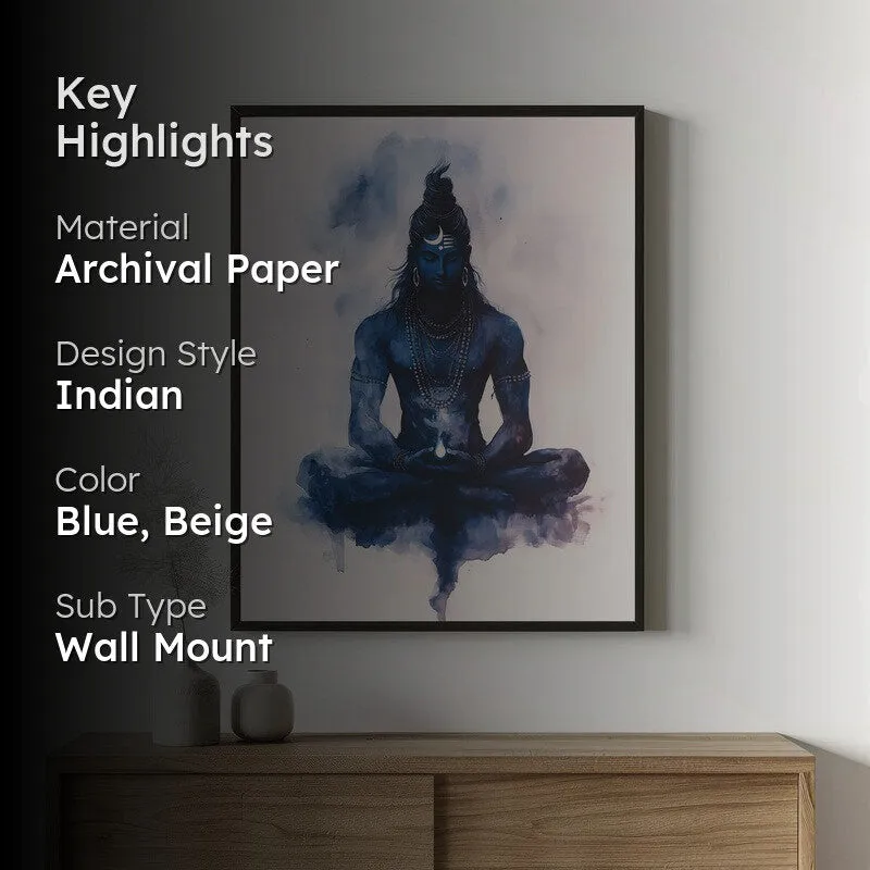 Divine Lord Shiva Archival Paper Wall Painting With Frame - Black media 2