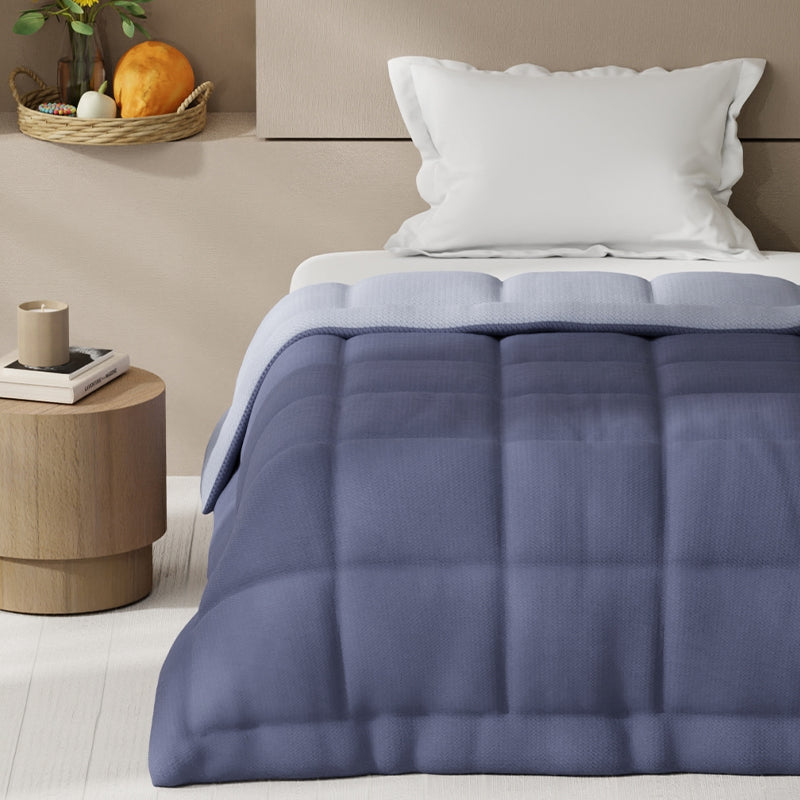 Vasta Solid Reversible Dual Color Glace Cotton/Microfiber Comforter (Blue)  - 150 GSM media 4
