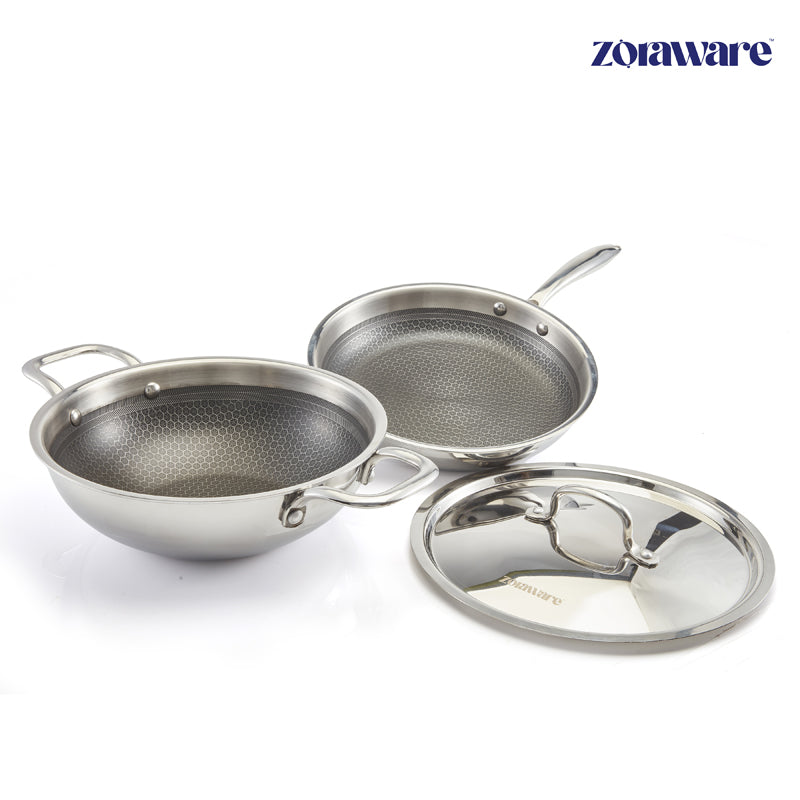 Zoraware Honeycomb Kadhai 3600 ML With Lid And Frying Pan 26 cm media 5