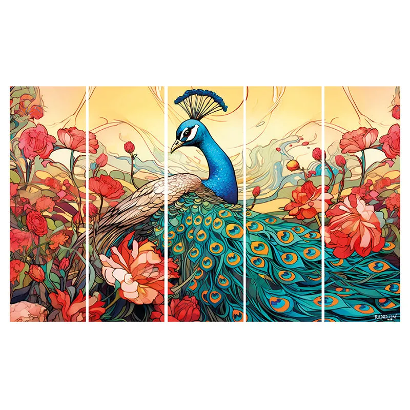 Graceful Mayura Canvas Wall Art - Set Of Five media 4