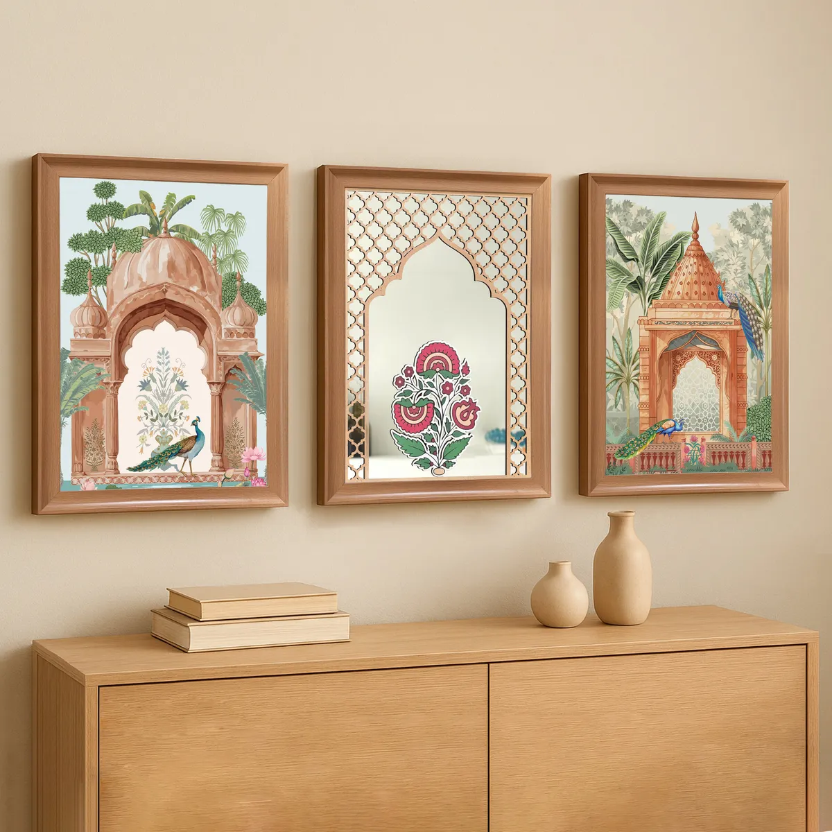Royal Arch Botanical Wall Painting With Frame - Set Of Three media 4